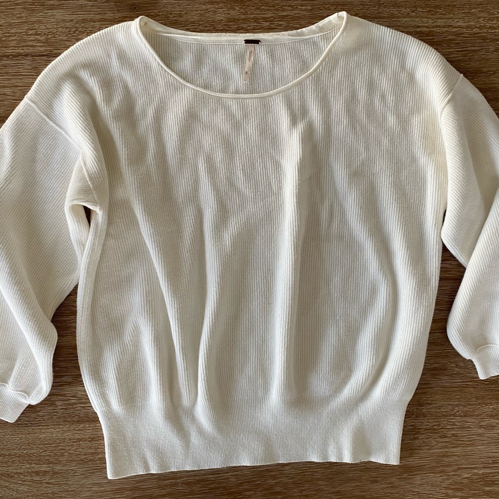 Free People Creamy White Slouchy Ribbed Sweater - Picture 3 of 12